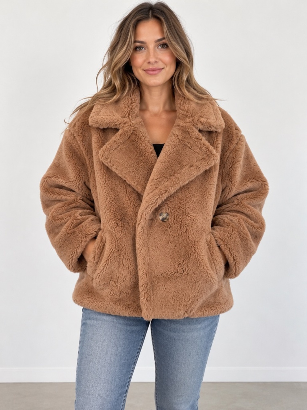 Boutique Designer Magyann Camel Teddy Bear Coat Jacket Size Medium Premier Blend